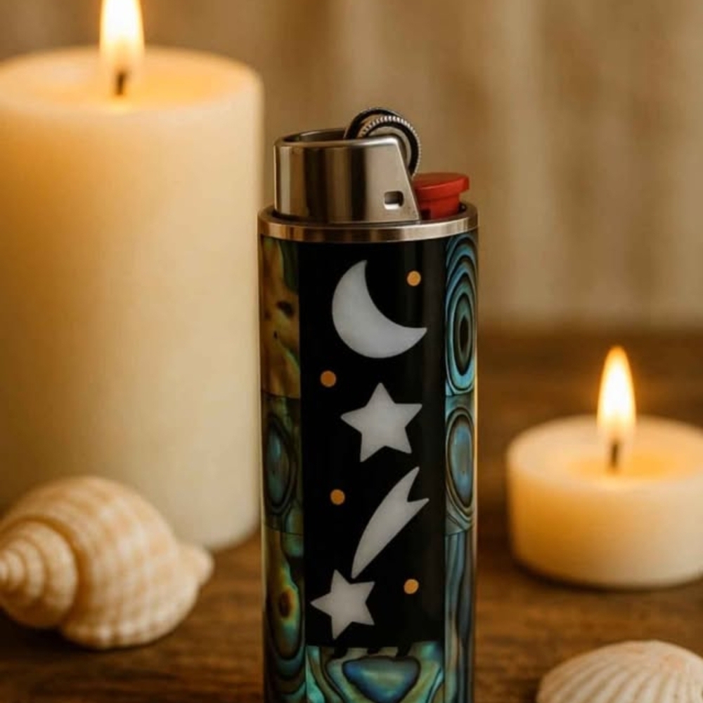 Mystical Night Sky Abalone Seashell Lighter Case